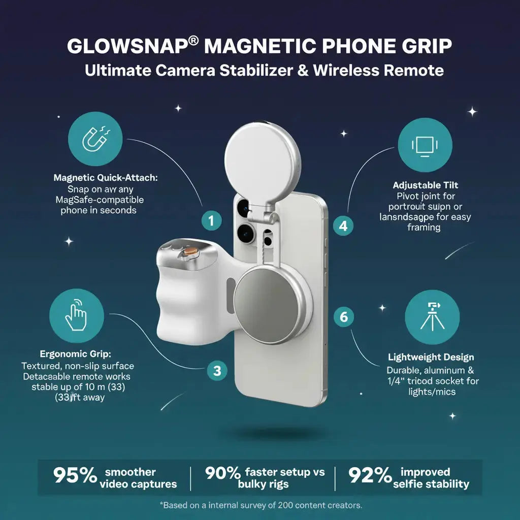 GlowSnap® Magnetic Phone Grip: The Ultimate All-in-One Camera Stabilizer & Wireless Remote GlowSnap
